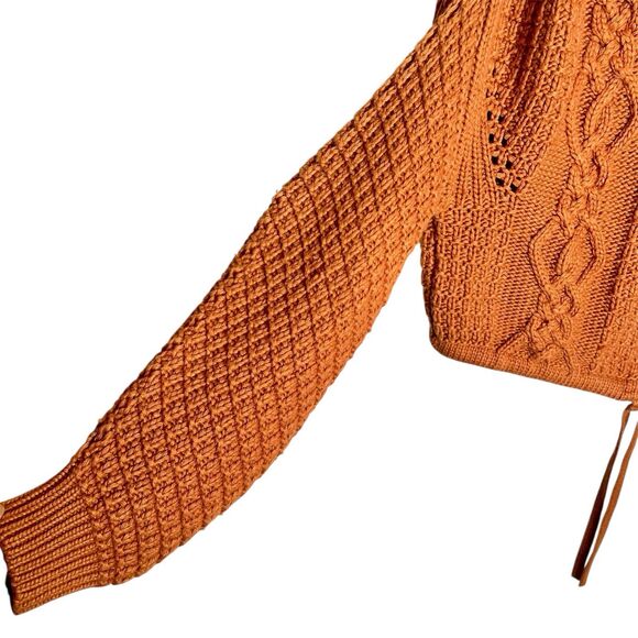 Gianni Bini Rust Cable Knit Cropped Sweater Sz S Drawstring Hem Dropped Sleeves - Picture 2 of 6